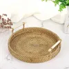 Storage Bottles Round Serving Tray Hand Woven Rattan With Handles Wicker Basket For Bread Fruit Bear Proof Container