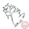 Cluster Rings 925 Sterling Silver Tree Of Life Green Leaves Adjustable Finger For Women Jewelry Wedding Party Gift