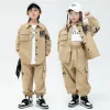 Jungen Khaki Langarm Hemd Jacke Streetwear Taktische Frachtrichter Hosen Kids Kpop Hip Hop Kleidung Mädchen Tanzkostüm 3-16 Y.