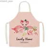 Aprons Custom Linen Apron Cartoon Cute Flamingo Print Apron Household Adult Children Cleaning Apron Cooking Stain Resistant Bib Y240401