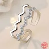 Bagues de cluster 925 Sterling Silver Water Ripple Bague avec ouverture réglable pour femmes Bijoux de mariage Cadeaux de mode