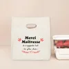 Merci Maitre Print Lunch Bag Portable Isolated Canvas Cooler Bento Tote Thermal School Food Storage Bags Gift For Teacher O4XW#