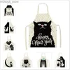 Tabliers mignon dessin animé chat imprimé robe tablier pour femme hommes enfants dessin animé animal halloween cuisine accessoires de cuisine rose y240401