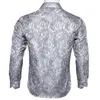 Fashion Paisley Floral Men Shirt Silver White Business Casual Long Sleeve Social Collar Shirts Brand Male Button Blouses 240325