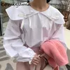 Blusas femininas arco lager lapela blusas mujer camisas de manga longa doce solto camisas 2024 primavera casual topos coreano chique ropa