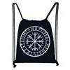 Nordiska runor Odin -mönster DrawString -väskor Vegvisir Ouroboros ryggsäck för reseskor förvaringspåse Holder tonåring bokväskor u13x#