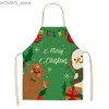 Aprons Christmas Pattern Linen Hand Wipe Waist Apron Home Festival Decoration Kitchen Cleaning Tools Catering Work Clothes Y240401