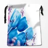 nice Custom Frs Tulips Printed Satin Storage Bag Drawstring Gift Bags More Size storage Custom Your Image 18*22cm z8EX#