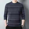 Men's Sweaters Men Striped Sweater Pullover Knit Jumpers Tops Thick For Autumn Winter Retro Vintage Casual Green Grey 00379