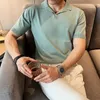 Herenpolo's 2024 Zomer Platte Kraag Ijs Zijde Gebreid Poloshirt Mannen Casual Zakelijke T-shirts Slanke Korte Mouw Sociale Kantoor Revers Tee tops