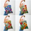 watercolor Fr Women Casual Shop Bags Both Sides Carto Floral Shopper Bag Reusable Foldable Canvas Lady Tote Handbags m1gS#