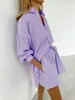 Home Clothing Cotton Sleepwear Lantern Long Sleeved Shorts Elegant Women's Sets Solid Color Loose Pajamas For Women 2-Piece Set Outerwear