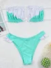 Kvinnors badkläder skarvande bandeau veckade ruched bikini kvinnliga baddräkt kvinnor tvåstycken set bather baddräkt baddam K3678