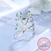 Cluster Rings 925 Sterling Silver Tree Of Life Green Leaves Adjustable Finger For Women Jewelry Wedding Party Gift