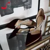 Dress Shoes Luxury Crystal Suede High Heels For Women Sexy Ladies Party Banquet Fashion Rhinestone Wine Red Black Hollow Leather Pumps