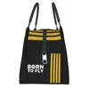 Born To Fly Flight Pilot Borsa termica per il pranzo Aviati Aviator Captain Lunch Tote Box per le donne Borse da picnic per la scuola T7mm #