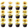 Party Decoration Sunflower tema Cake Topper 2024 Creative Paper Cup Flag Insertion Happy Birthday Decorations Baby Shower