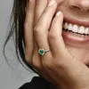 クラスターリング製品ギフトDainty Rose Gold925 Silver Original Certified Famous WomanAquamarine Green Hoops販売