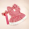 Dog Apparel Pet Costume Princess Dress Set With Sleeves Plaid Skirt Headdress Sweet Comfortable For Lovely Stylish