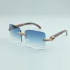 Лидер продаж, солнцезащитные очки с большими квадратными линзами, микро-паве и бриллиантами, натуральный узор павлина, деревянные дужки, L-3524012-e, размер 56-18-135 мм