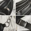 Jierotyx sac de taille en cuir femmes marque de luxe taille Fanny Packs ceinture sac poitrine sac à main couleur noire Sexy Rivets Punk gothique V5S0 #