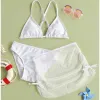 3pcs/set çocukları çocuk katı mavi siyah bikini üst kısımlar ruffles etek kız mayolar mayo mayo gençler için