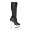 Chaussures de danse pour femmes, bottes hautes au genou, taille 15cm, 6 pouces, mode hiver moto, paillettes scintillantes
