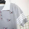 Zomer Nieuwe TB Geborduurde Puppy Polo Hals Korte Mouw Truien Academy Stijl Veelzijdige Slim Fit Dames Top Dun T-shirt