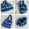 heart Knitted Women's Bag Knit Eco Bag Korean Foldable Shopper Y2K Crochet Rope Shoulder Bag Sweet Knitting Handbag Ins Tote M0QU#