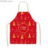 Aprons Christmas Pattern Linen Hand Wipe Waist Apron Home Festival Decoration Kitchen Cleaning Tools Catering Work Clothes Y240401