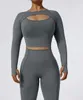 Långärmad yogakjortor Sport Top Fitnesskläder bär kvinnor Gym Femme Jersey Mujer Training Windproof Running Suit 240322