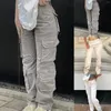 Calças femininas de algodão carga para mulheres y2k moda multi bolsos vintage sweatpant streetwear casual reta perna larga calças largas