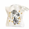 Kawaii Cat Imprimer Sacs à bandoulière pour Lady Sac fourre-tout mignon Femmes Designer Sacs fourre-tout en lin Sac de magasin réutilisable pour l'épicerie a19I #