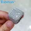 Rectangle Real Full Moissanite Ring Men And Women Sterling Sier Round Brilliant Diamonds Engagement Male Wedding Jewelry