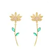 Stud Earrings Korean Sunflower For Women Lovely Cute Green Leaf Zircon Earring Girl Party Jewelry Gift