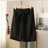 Women's Shorts Niche Design Fashionable Lace-Up High-Waisted Knee-Length Straight-Leg Black