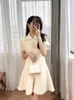 Party Dresses Heartbeat Moment 2024 Spring Ivory White High Quality Beaded Plush Women's Sticked Short Sheeved Dress Kirt