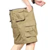 Short Homme Pantalon Cargo Homme Genou Classique Été Multiples Poches Grande Taille Coton Demi Kaki Vert