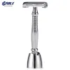 Razor BAILI Long Handle Double Edge Barber Safety Blade Razor Shaver Butterfly Twist Open +5 Blades +Stand/Base/Holder BD279L