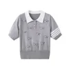 Zomer Nieuwe TB Geborduurde Puppy Polo Hals Korte Mouw Truien Academy Stijl Veelzijdige Slim Fit Dames Top Dun T-shirt