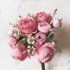 Dekoratif Çiçekler 35cm Kore Yapay Çiçek Buket İpek Kumaş Düğün Gül Sahte Gelin