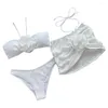 Costume da bagno da donna Costume da bagno sexy Elegante bikini floreale con slip a vita alta Copricostume da spiaggia per l'estate A