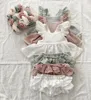 1 Set Vintage Baby Girl Mouwess Criss-Cross Dress Kid Ruffles Dresslace Shorts Todder Princess Dresses Children Children Clothing 4T 240319