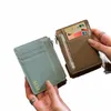 ultra Thin Short Clip Zipper Card Holder Genuine Leather Coin Purse Double Side Driving License Card Leather Wallet D7UL#