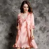 Casa roupas birdtree real seda dormir robe estilingue vestido feminino 2024 primavera/verão sexy luxo fino elegante fúria camisola s3d786qc