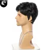 Wigs Short Male Black Pixie Cut Synthetic Wigs For Young Men Side Part Natural Straight Wave Hair High Temperature Fiber Daily Wigs