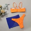Women's Swimwear 2024 3-piece Block Color Bikini Clothing Mesh Skirt Swimsuit Summer Vacation Beach Outfits Micro Bathing Suit
