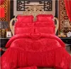 468pcs Red Pink Lace Princess Bedding Set Luxury Girls Wedding Bed Quilt Cover Sheets Queen King Size Design 240328