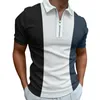 Mens Solid Color Striped Polo Shirt Short Sleeve Golf Turndown Collar Zipper for Men Casual Streetwear Summer Tops 240326