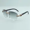 Nouvelles grandes lunettes de soleil de luxe sans cadre diamant micro-pavé T4189706-3 lunettes de jambes de temple en bois naturel noir 58-18-135mm